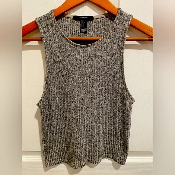 Women’s Forever 21 Boho Knit Black And White Crop Heathered Tank, Size Small - Picture 1 of 5
